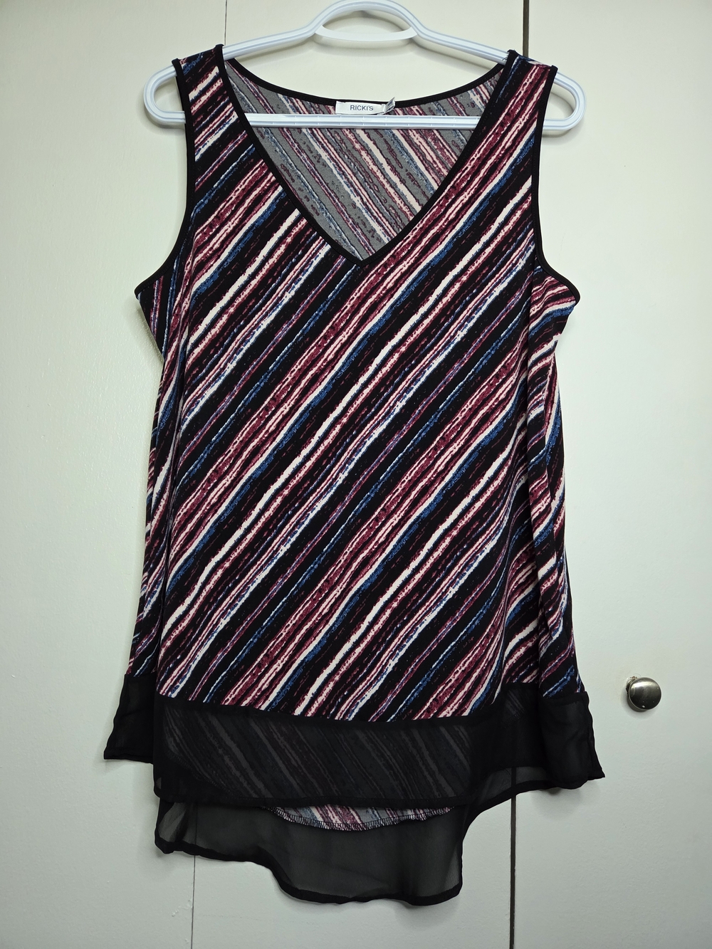Ricki's Women's M Multicolour Striped V-Neck Layered Tank Top with Black Trim